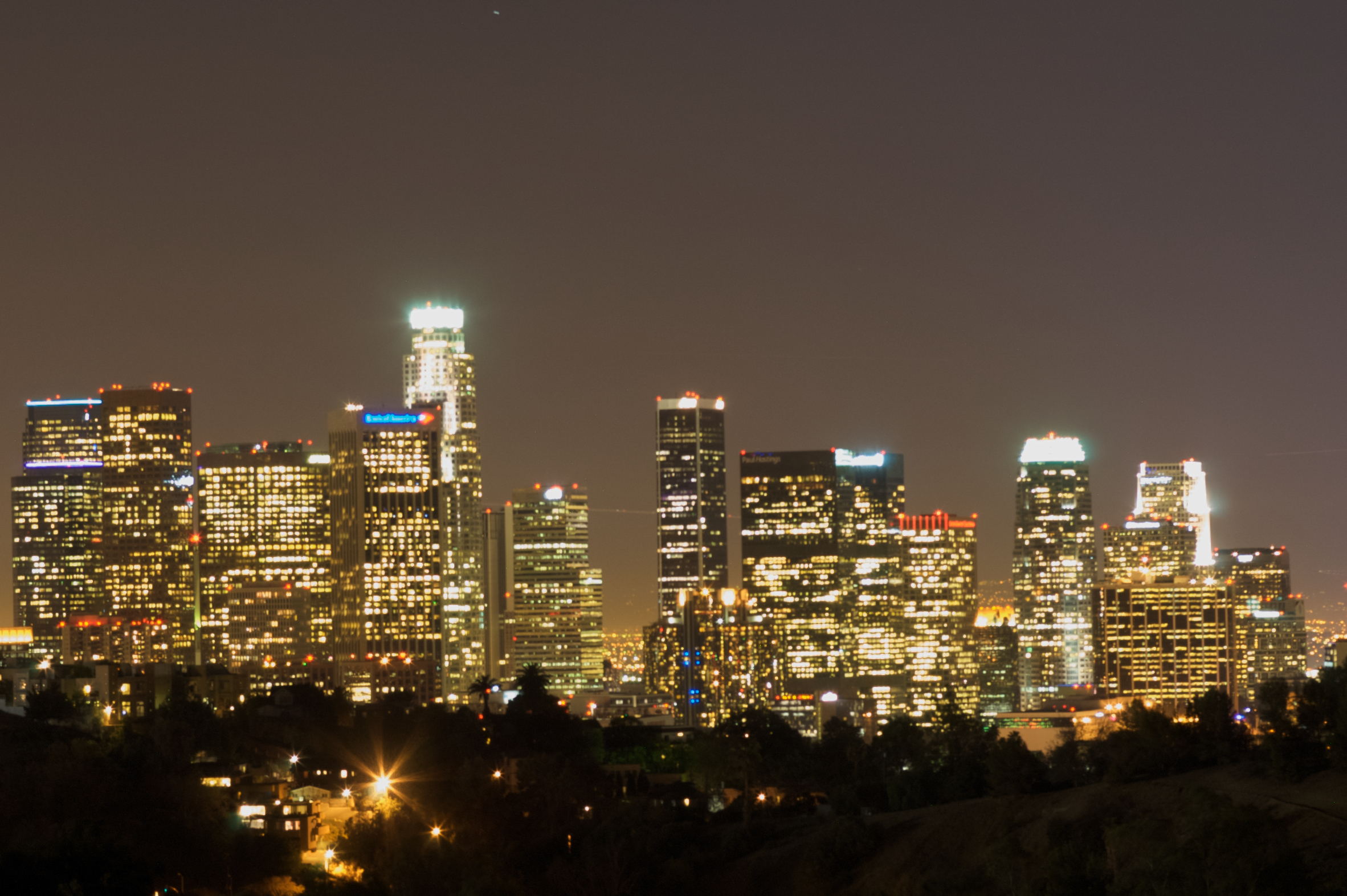 Downtown Los Angeles skyline at night