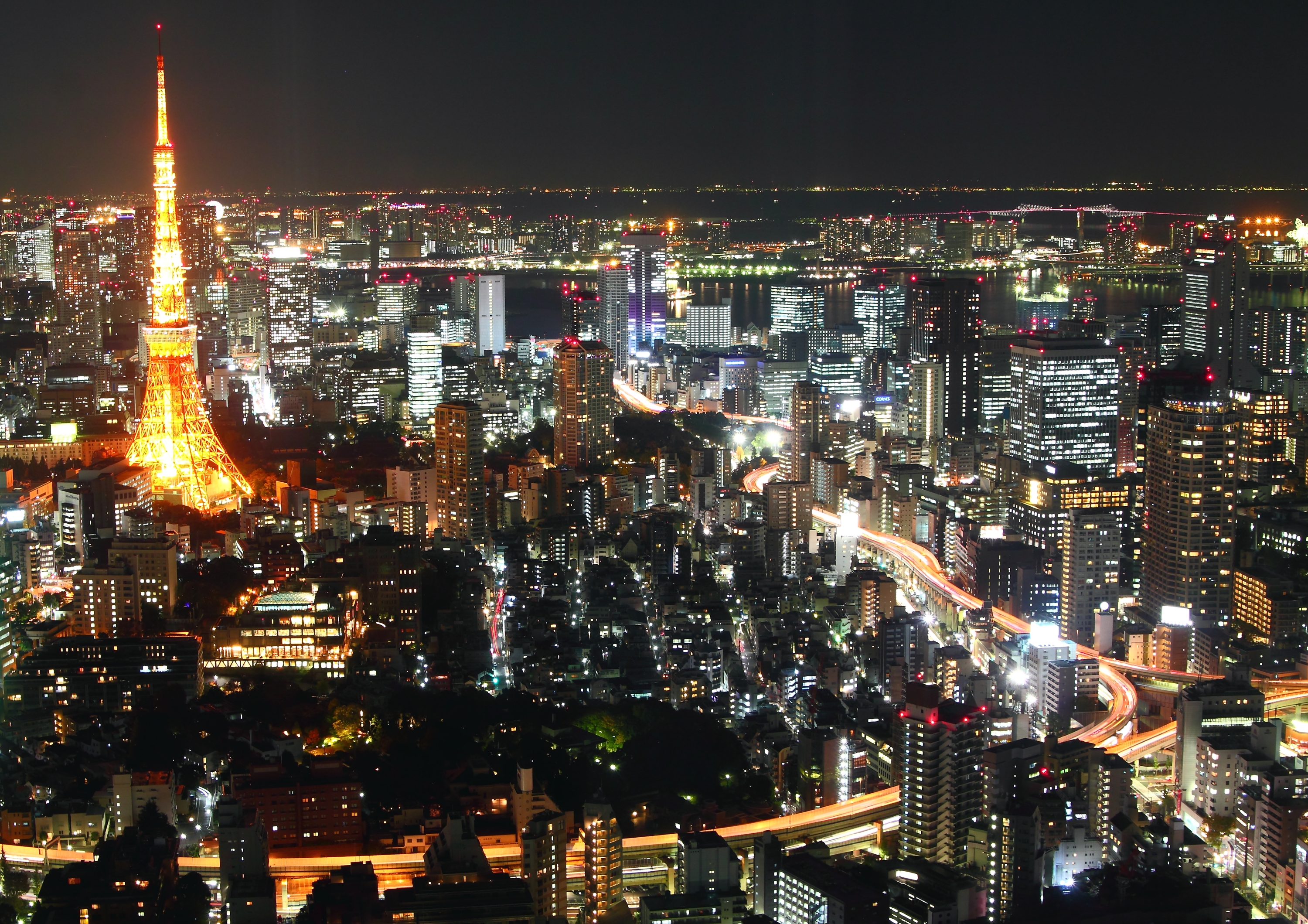Tokyo Tower and city skyline at night